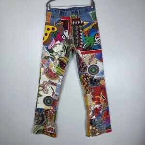Custom Levis Patchwork Denim Jeans Mens Multi Color Block Graphic Print Pants